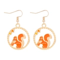 Golden squirrel hoop earrings with orange enamel autumn nut pattern for women - Hoop Squirrel