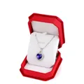 Blue heart pendant necklace with silver chain in a red octagonal velvet jewelry gift box - Small Pendant Box / Red With White Interior