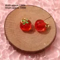 Red translucent glass persimmon pendant with gold ring and green enamel leaf, 13x19mm size - 10# Round Persimmon Ice Red