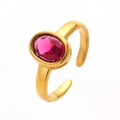 Verstellbarer goldener Edelstahlring mit ovalem rotem Edelstein in Zargenfassung - Gold mit roten Strasssteinen
