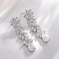 Baroque lupine drop earrings with silver tassels and pear-shaped cubic zirconia - Ice Flower/Silver/White Zircon