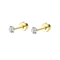18K gold labret stud earrings with brilliant round clear zircon for cartilage piercings - Gold 4mm Zirconia Stud Earrings Pair