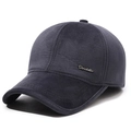 Men's winter baseball cap in dark navy textured fabric with fleece lining and ear protection - Adjustable / Gray