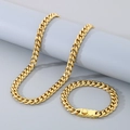 Set collana e bracciale a catena cubana dorata lucida da 10mm in stile hip-hop unisex - Larghezza 10mm, Bracciale 21cm / Stile A Oro