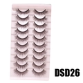 10 pairs of natural thick black false eyelashes in model DSD26 on pink tray - DSD26 (Pink)