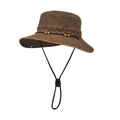 Dunkelbrauner verwaschener Anglerhut mit Flechtband, Windseil und verstellbaren Druckknöpfen - Bronzegelb (Zwei-Wege-Tragen)