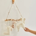 Christmas wall hanging with reindeer ornament, white stockings and warm LED lights - White Single Stick Set with Light / White