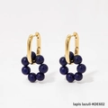 Goldene rechteckige Creolen mit Lapis Lazuli Perlenanhängern für Damen - Lapislazuli (KDE602)