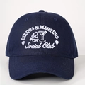 Navy blue baseball cap with Bikinis and Martinis Social Club embroidery and curved brim - One Size / Navy Blue