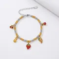 Detailed view of stainless steel fruit charm bracelet with measurements and gold-plated beads - Fruit Theme Style (E700) / 16+5cm / Color Block