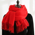 Deep red cashmere-like knitted scarf for women featuring long tassels and warm fabric - Brilliant Red