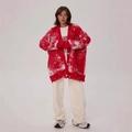 Oversize Strickjacke in Rot und Weiß mit Distressed-Effekt und Farbspritzern - S / Rot Q1055