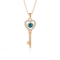 Collana a chiave cuore in argento S925 oro rosa con una brillante moissanite blu-verde - Argento 925 / Moissanite pietra verde oro rosa