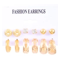 Detail view of 6-pair gold earring set with rhinestones on white display card - 6 Pairs Set - Gold Geometric (6590) / Gold