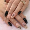 Uñas postizas largas de almendra para Halloween con arañas y telarañas negras - Tipo de Pegamento / Estilo Telaraña (Y-239)
