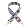 Dettaglio della tracolla tessuta con motivo a fiocco blu e ganci in metallo dorato - Chiusura in Argento / X21-Crema Blu Reale