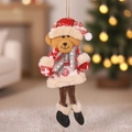 Peluche de oso navideño con gorro a cuadros rojos y piernas largas para el árbol - Oso