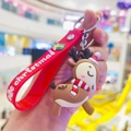 Cartoon reindeer Christmas keychain with red silicone wristlet and silver metal ring - Brown Reindeer