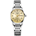 Classic silver stainless steel quartz watch with gold dial and day-date display window - Silver Strap - Gold Dial