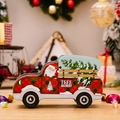 Christmas car candy tin box featuring red and green plaid truck with Santa Claus print - Christmas Tree Truck