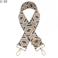 Detail of canvas bag strap with geometric diamond pattern and gold metal hardware - C-19 Khaki Grey Diamond Gold Buckle