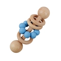 Blue silicone beads and beech wood baby rattle ring for infant teething and sensory play - 96# Light Blue
