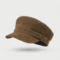 Brown PU suede newsboy cap featuring vintage metal buttons and a foldable design - One Size / Suede Flat Top Hat-Khaki