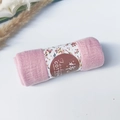 Pink pleated wrinkle cotton viscose scarf with fashion floral paper band on white desk - Style #60