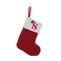 Knitted red Christmas stocking with white cuff featuring a red letter S embroidery - Letter S