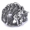 Detailed view of a vintage punk gothic unicorn ring in antique silver stainless steel - 22101