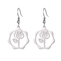 Silver stainless steel rose flower earrings with hexagonal wavy frame design - Steel Color Rose