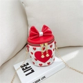 Cute red and white bucket bag for girls with large bow and golden chain strap - Red