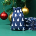 Dark blue Christmas burlap gift bag with white tree print and drawstrings for candy storage - 10*14cm / Blue Base Christmas Tree