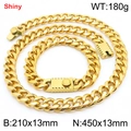 Golden Miami Cuban chain set with 13mm hip hop bracelet and necklace for men - Style C (13mm) / Bracelet 21cm + Necklace 45cm / Gold