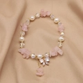 Elegant natural pearl bracelet featuring pink crystals and a sparkling butterfly charm - Rose Quartz Bow Elastic Bracelet