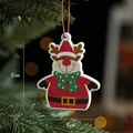 Christmas wooden reindeer hanging ornament with festive print and red string - Reindeer Ornament
