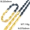 Conjunto de joyas bicolor en acero inoxidable oro y negro con collar y pulsera - Estilo Cadena de Ancla Nariz de Cerdo / Juego Bicolor Oro/Negro (KS222369-KFC)