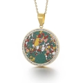 Elegant gold stainless steel necklace with round colorful terrazzo stone pendant and crystals - Gold Round Color Stone Filling Style (KP48706-K)