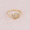 Detailed macro view of gold-plated star and moon ring with micro-pave white cubic zirconia - Star and Moon Zircon Style (5#)