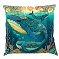 Artistic ocean theme cotton linen pillowcase with colorful whale illustration - Super Soft Velvet / 45x45cm / Pattern ZE