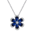 S925 sterling silver flower necklace with blue teardrop stones and white crystals - Lzn17-p