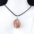 Irregular orange raw stone pendant necklace with silver plating and black cord - Red Agate (Silver)