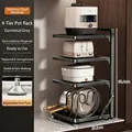 4-tier adjustable gun grey kitchen pot rack organizer with adjustable feet - Upgraded-4 Tier / Gunmetal
