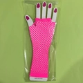 Neon pink long fishnet gloves with large mesh design in protective clear packaging - With Card Pack / Rose Red