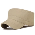 Unisex khaki cotton flat top military cap with structured design for outdoor leisure - Adjustable / Beige