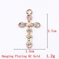 KC gold plated cross pendant with crystals and pearl, 2.7cm x 1.5cm jewelry making charm - Rhinestone Pearl Cross / 11774 Gold