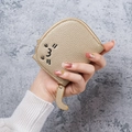Cute golden cat-shaped card holder with lychee texture and unique cat tail zipper - Gold