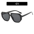 Classic C1 black irregular polygonal sunglasses with dark grey lenses and double bridge - Bright Black / Gray