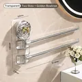 Rotating double towel rack with crystal suction cups and golden bow decoration - Transparent 2-Bar with Gold Bow