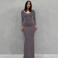 Detalle de vestido largo ajustado gris oscuro de manga larga con dobladillo de sirena al suelo - XS / Tops / Púrpura
